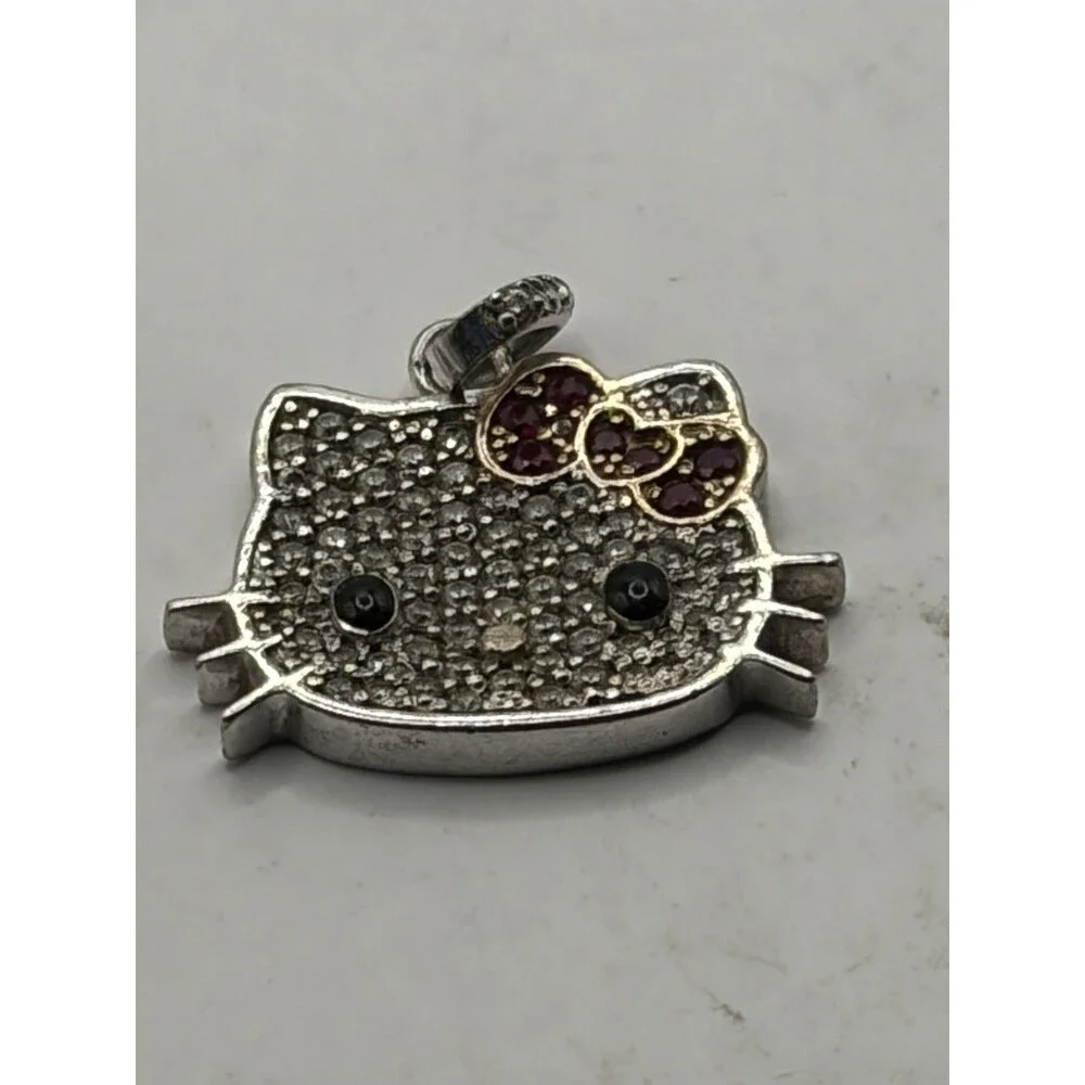Hello Kitty Sterling Silver Sanrio Rhinestone Head Pendant 925